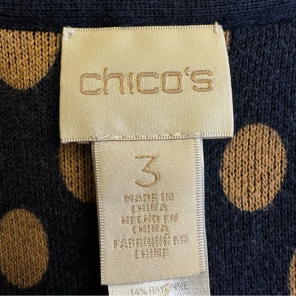 CHICOS Reversible Cardigan Size 3 XL 16 Polka Dot Striped Tan Navy - Picture 13 of 16